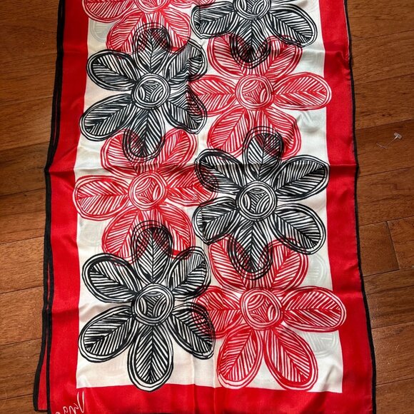 Vintage Vera Japan-Made Silk & Rayon Floral Scarf 15"x44" - Picture 2 of 5